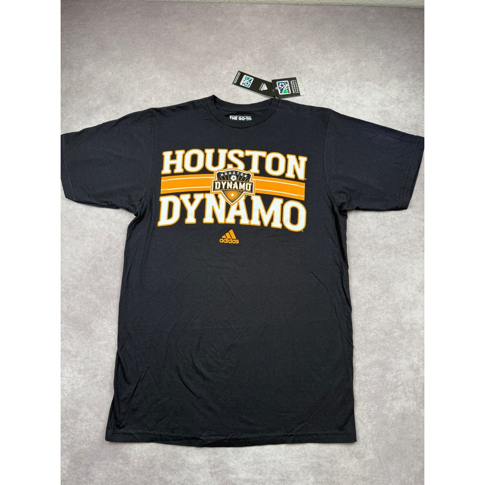 NWT Adidas Houston Dynamo MLS The Go-To Tee Mens M Black Soccer T-Shirt Fan Gear